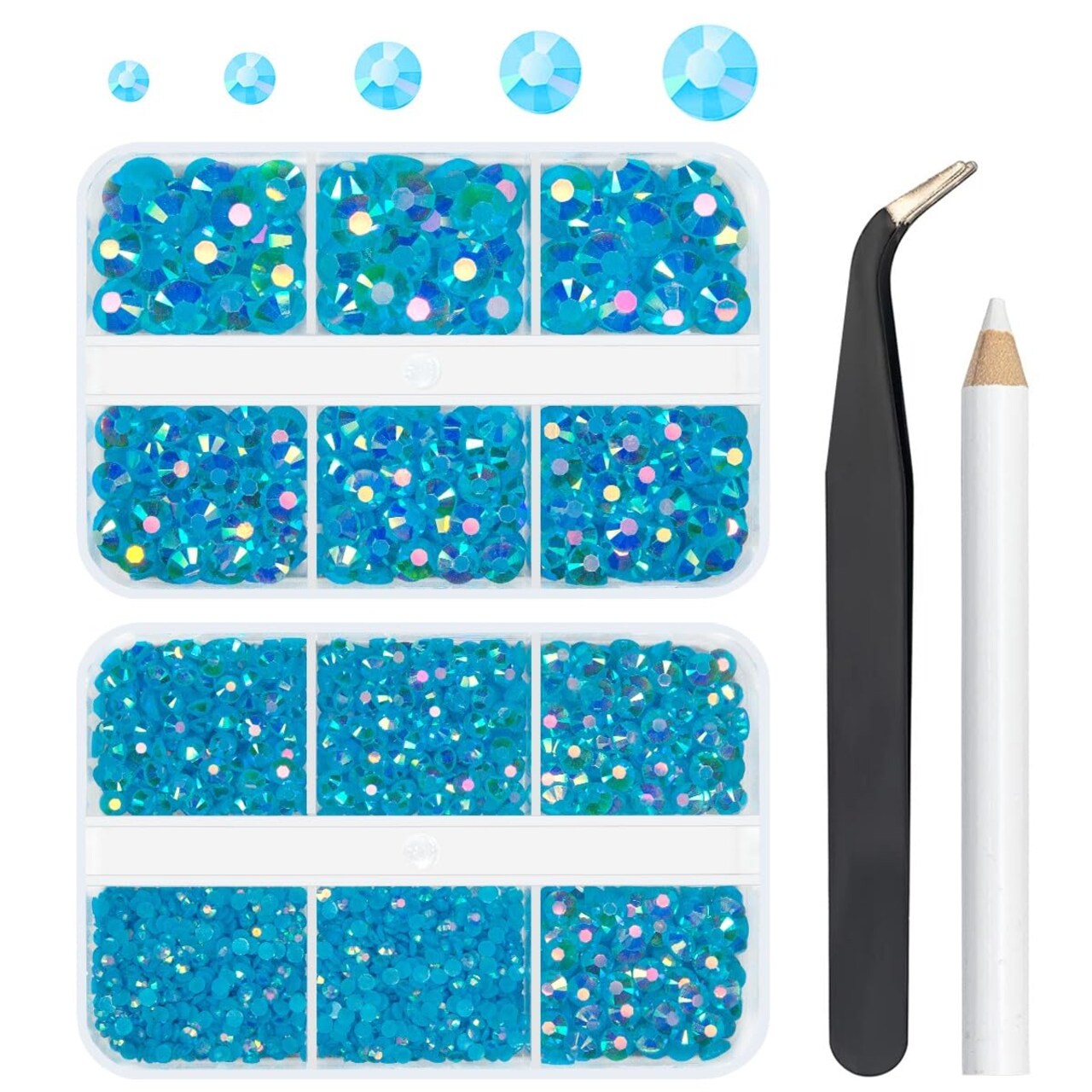 qiipii Teal Blue AB Resin Rhinestones for Crafting 2mm-6mm Turquoise Blue Flatback Jelly Stones Non-Hotfix Diamonds Gems Charms for Nails Face Eyes Makeup Tumblers Bottles Crafts Clothes Shoes Phones
